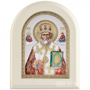 Ікона Миколи Чудотворця в сріблі та кольорі і емаллю Ікона Миколи Чудотворця в сріблі та кольорі і емаллю