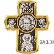 Позолочений срібний хрестик Спаса і Святого Миколая