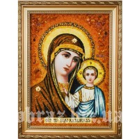 Казанська ікона Божої Матері з бурштину